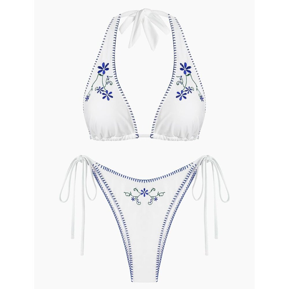✨ Women's White Triangle Fishnet Tie Side Bikini Set Two Piece Bathing Suits